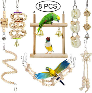 The Ultimate Fun for Your Feathered Friends: Parrot Chewing Toy Bird Toy Log Swing Set Of 8